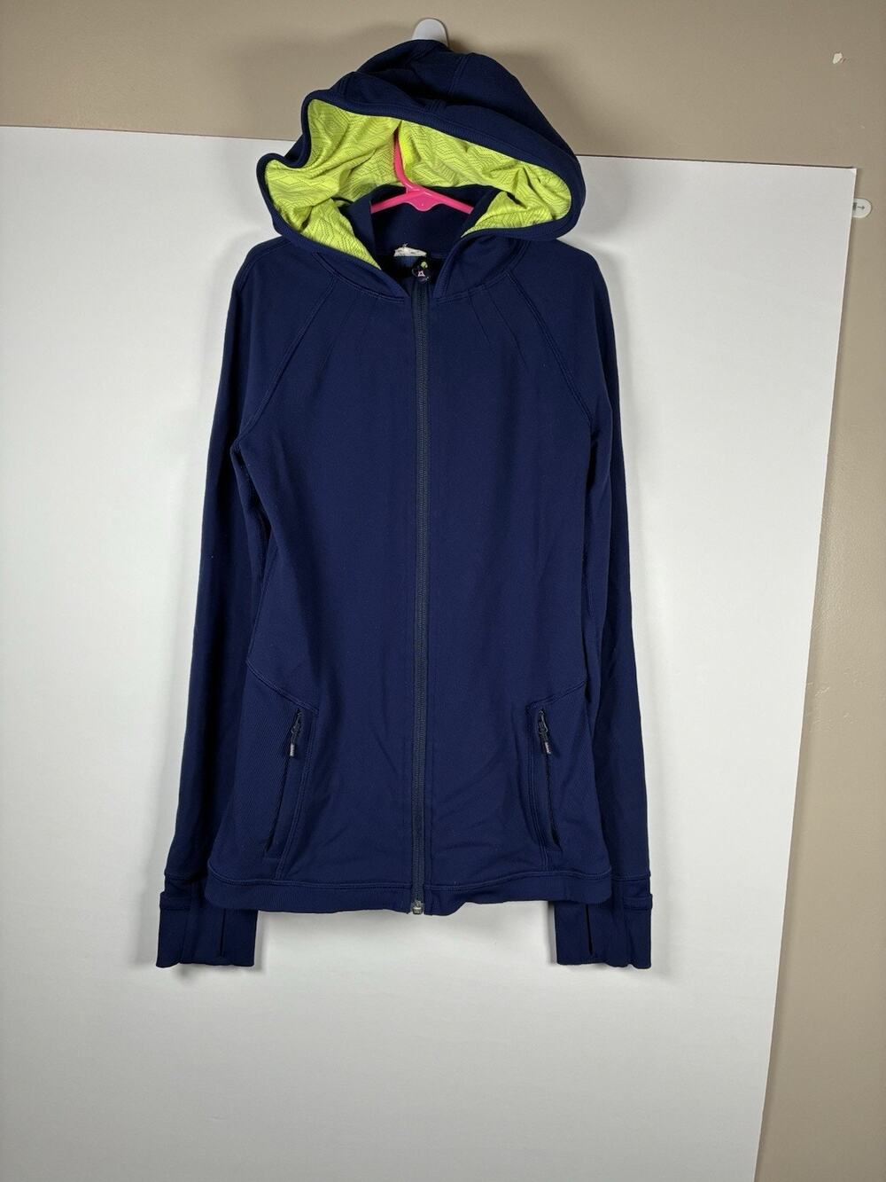 Ivivva Lululemon Girls 10 Define Jacket Navy Neon Yellow Full Zip Hoodie Thumb